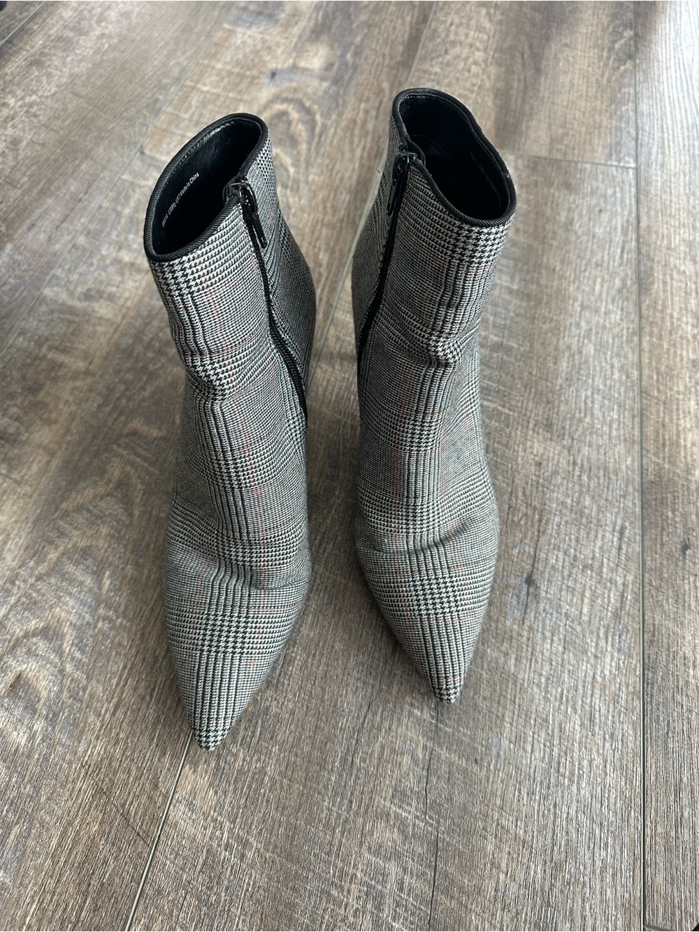 CAbi Glen Plaid Pointed-Toe Ankle Booties in Black and Gray - Picture 1 of 7